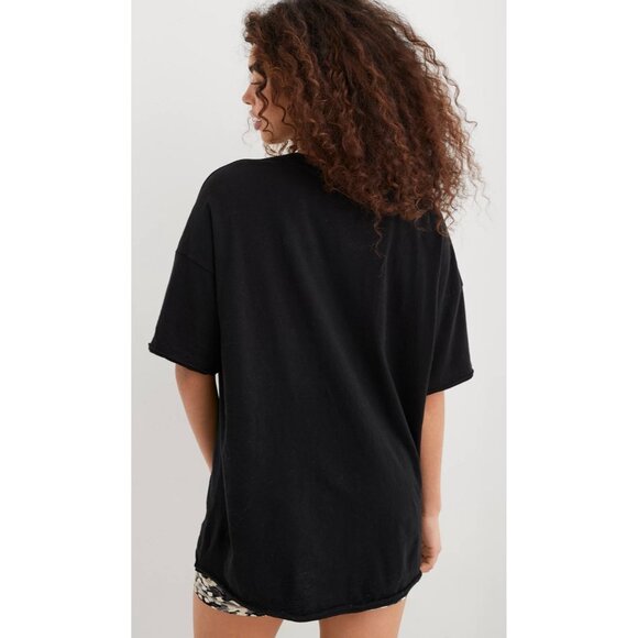 AERIE Solid Black Distressed Oversized Short Sleeve Boyfriend T-Shirt NWT Medium - Picture 2 of 10
